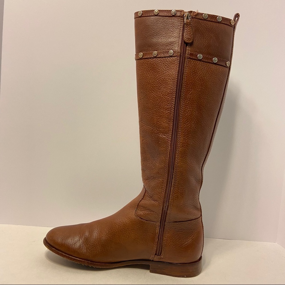 Tory Burch Brown Leather Studded Riding Boots 8.5 - Picture 3 of 15